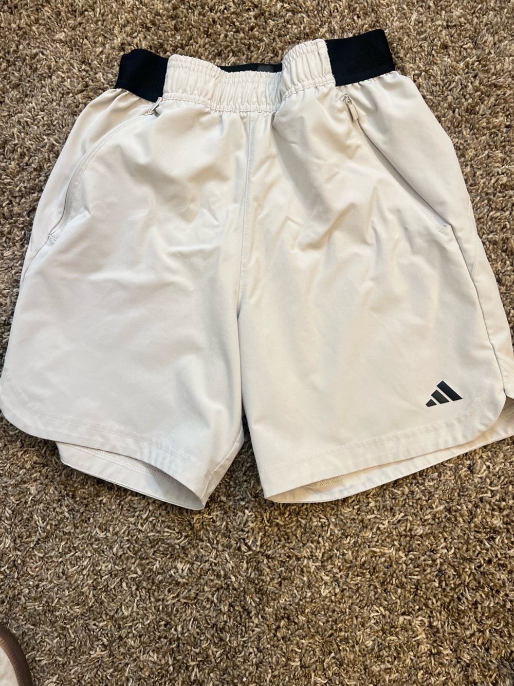 adidas Light tan Athletic Shorts with Black Waistband